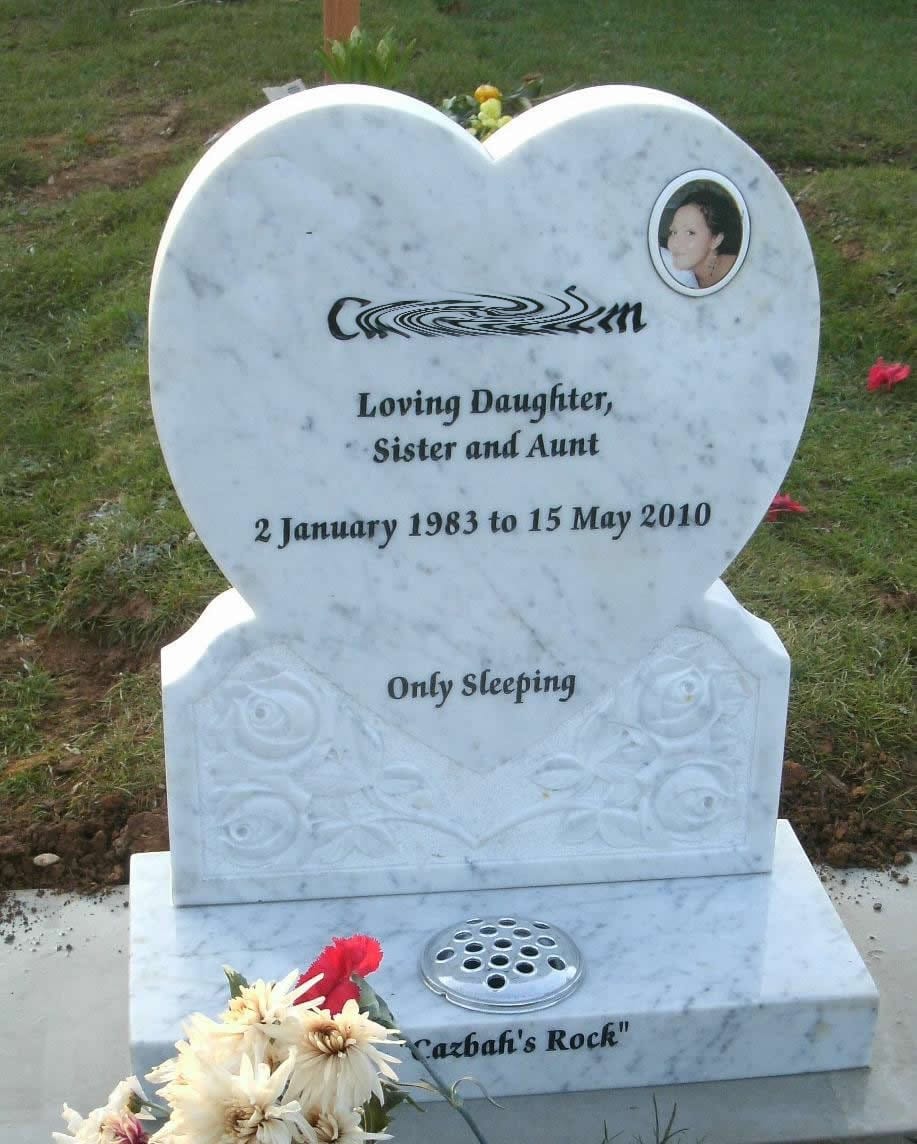 Heart Shaped Marble Lawn Headstone - Image 3