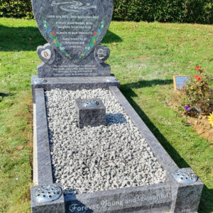 Kerbed heart headstone in Silk Blue Granite