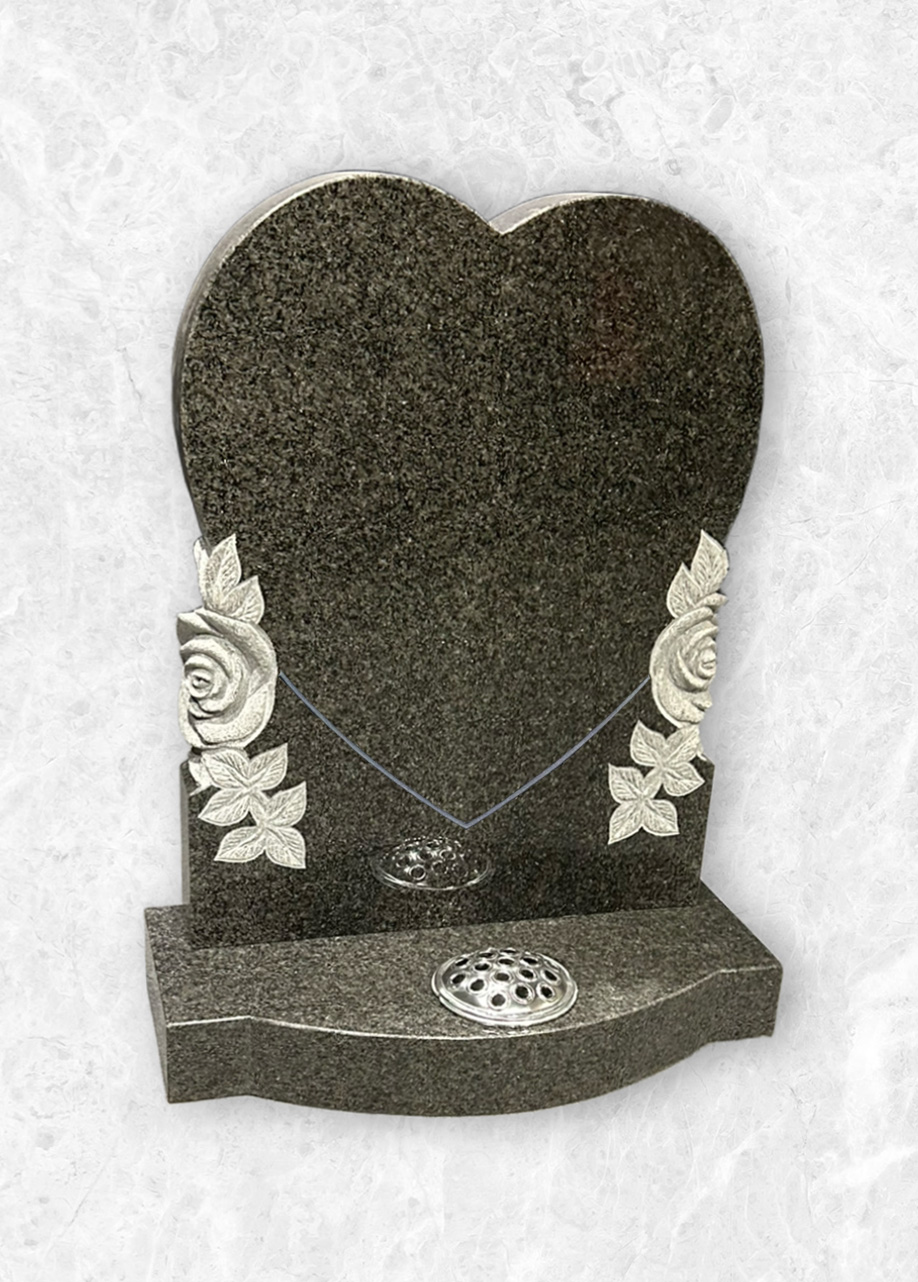 Heart headstone with carved roses